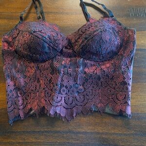 Bebe Black With Red Lace Bralette XS NWT